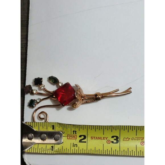 Coro Sterling Craft Vermeil Flower Bouquet Red Green Purple Blue Stone Brooch - Picture 9 of 9